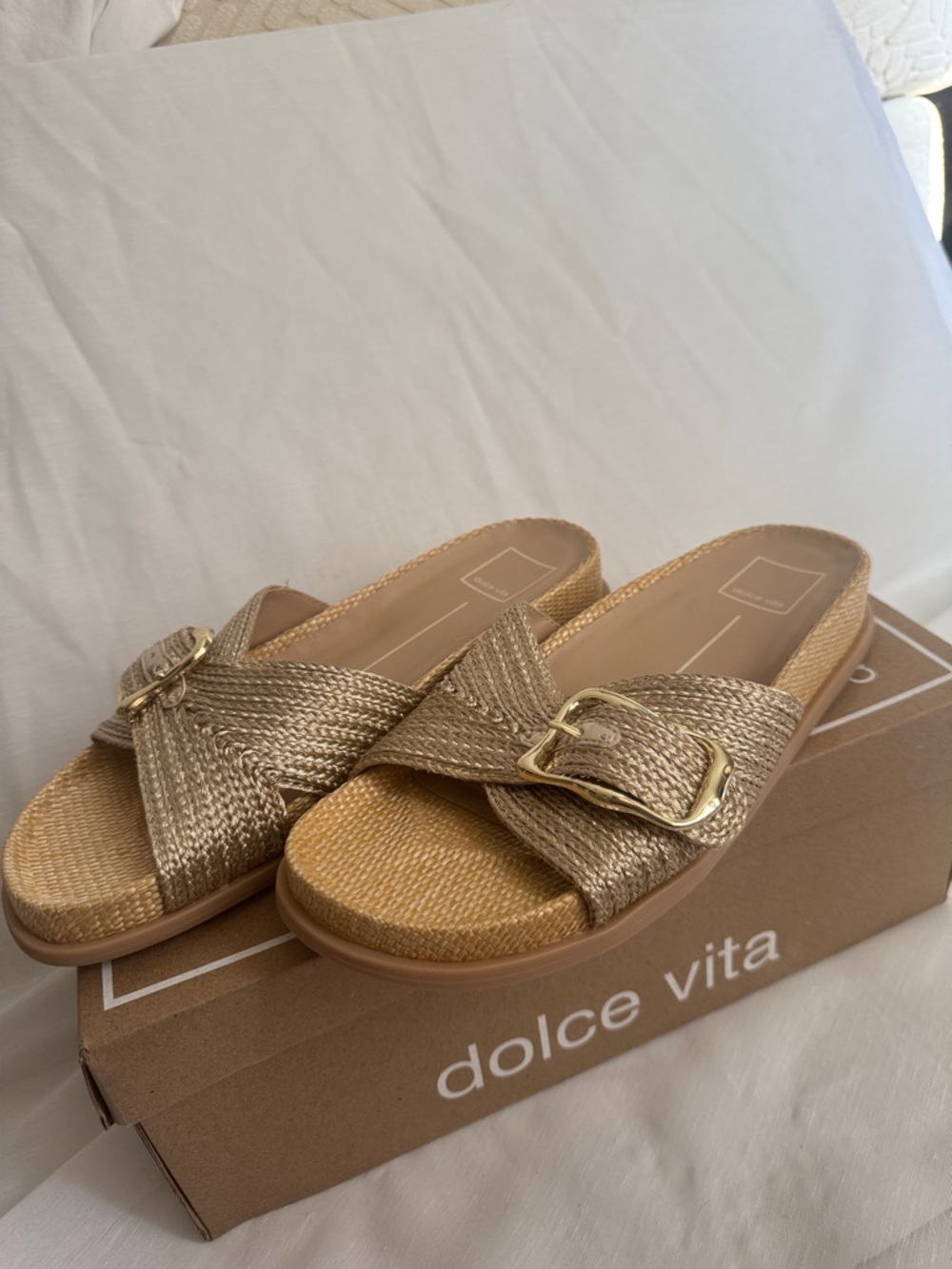 Dolce Vita Metallic Gold Braided Slide with Buckle Size 7.5 NIB